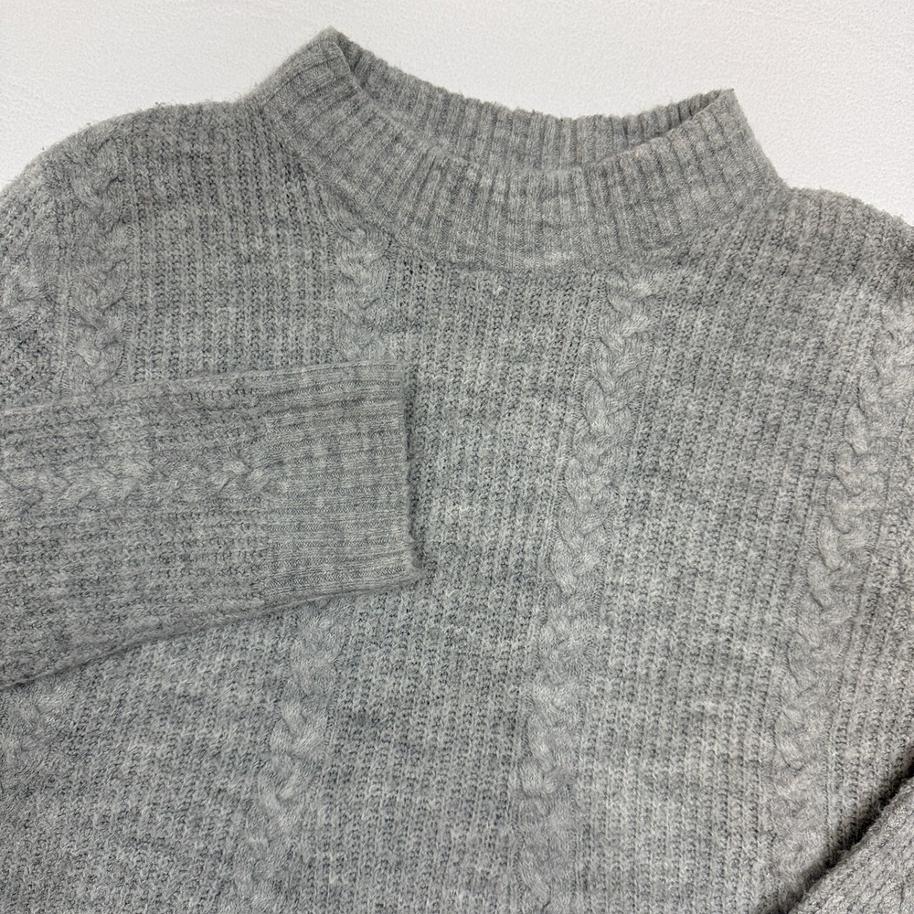 1804 Coin Women's Large Gray Cable Knit Sweater Mock Neck Tunic Flowy SomePillin